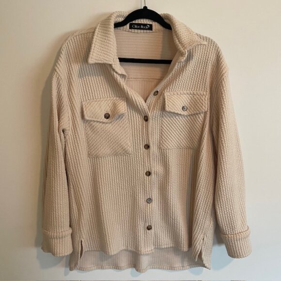 Cozy Cream Button Down Oversized Shirt Jacket Shacket | Size Small - Picture 1 of 6
